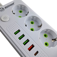 Удлинитель сетевой белый с беспроводной зарядкой 5 метров, 3 евро розетки, 4 USB порта, Type C, 2500 оптом